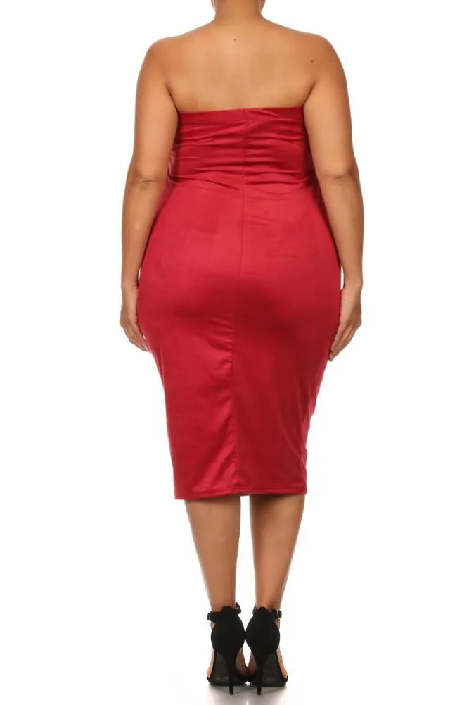 Plus Size Suede All My Curves Strapless Midi Dress