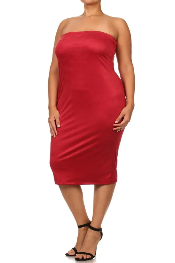 Plus Size Suede All My Curves Strapless Midi Dress