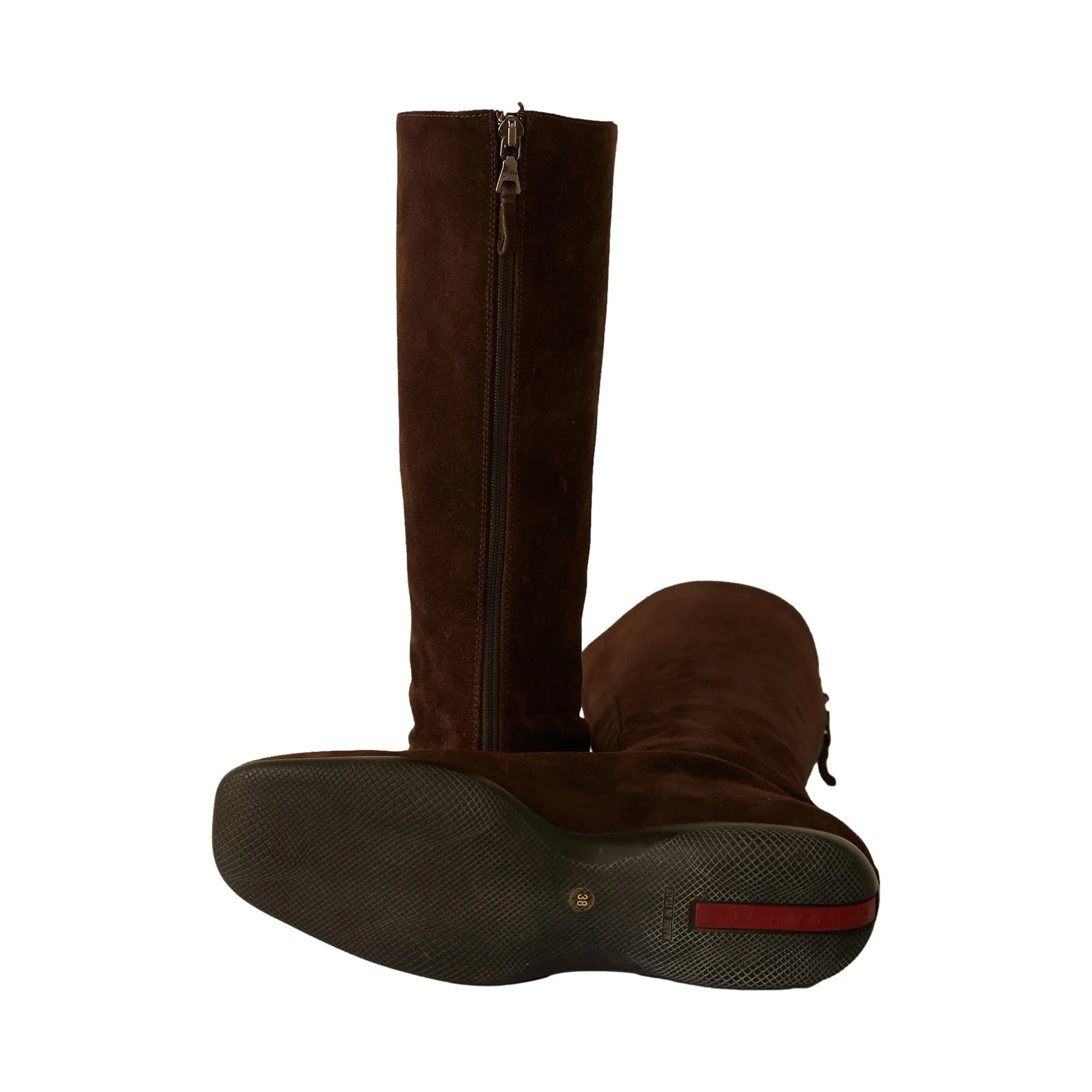Prada Brown Suede Rubber Sole Boots