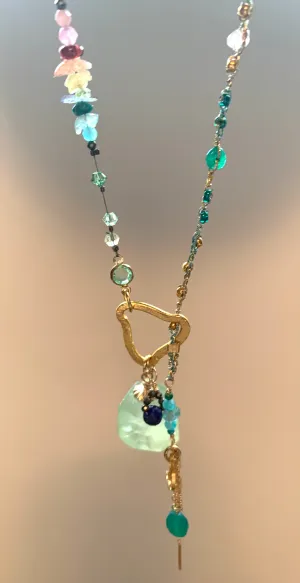 Prehnite 7Chakras Lariat with Emerald Drop