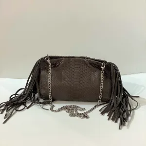 PYTHON FRINGED POUCH WITH CHAIN
