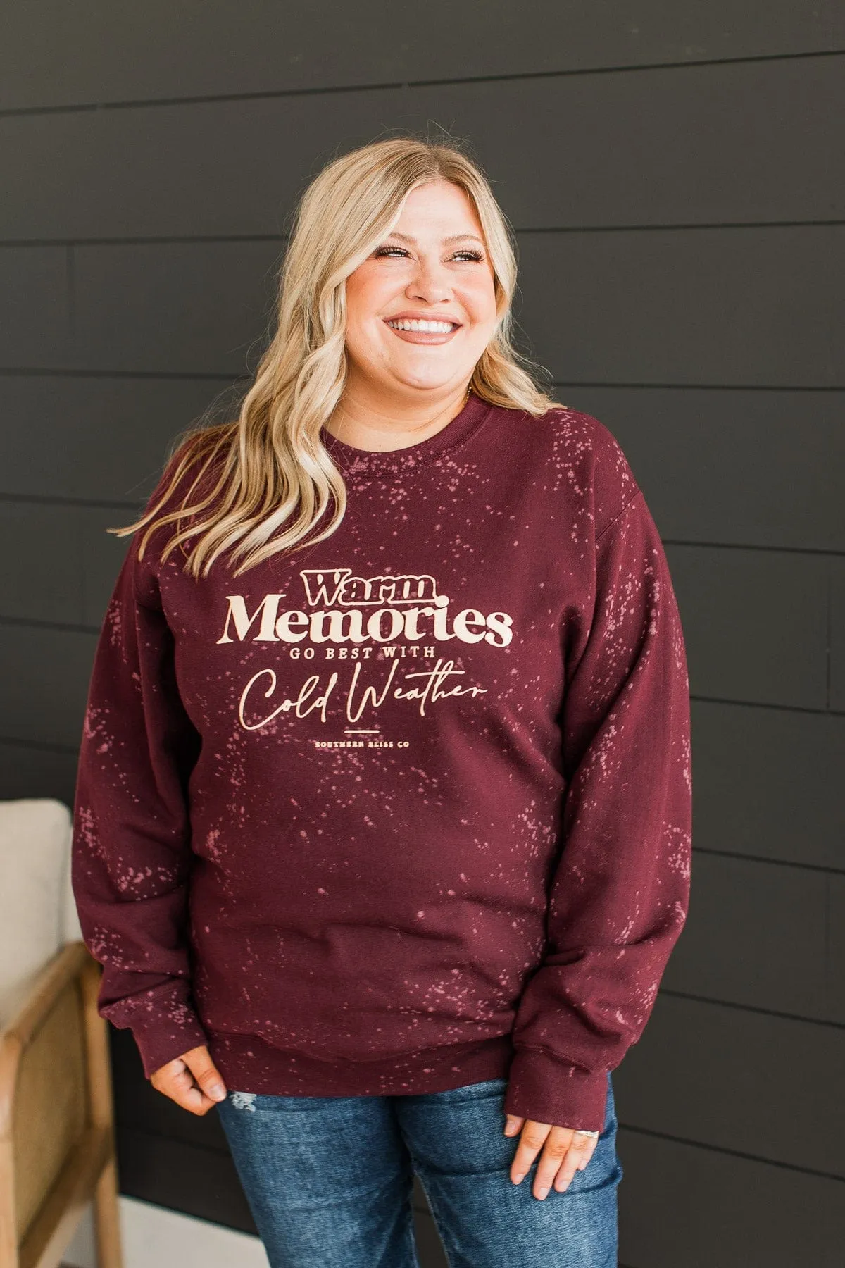 "Warm Memories" Crew Neck Pullover- Burgundy