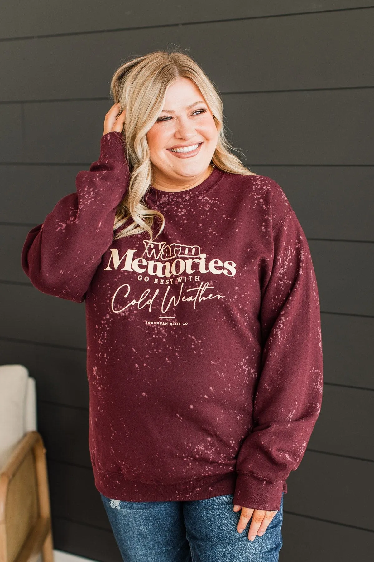 "Warm Memories" Crew Neck Pullover- Burgundy