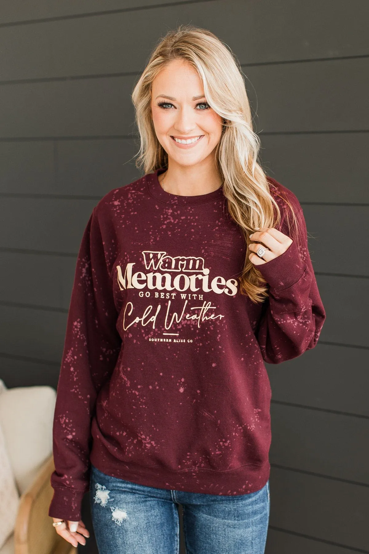 "Warm Memories" Crew Neck Pullover- Burgundy
