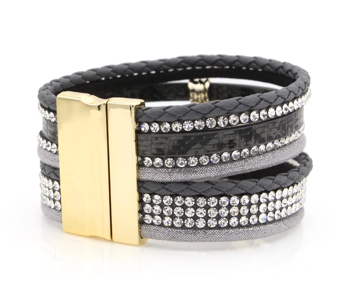 Rhinestone Tassel Gray Leather Bracelet