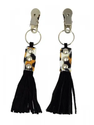 Rimba Bondage Play - Tepelklemmen Met Lederen Zweepje/Kwastje - Panter print
