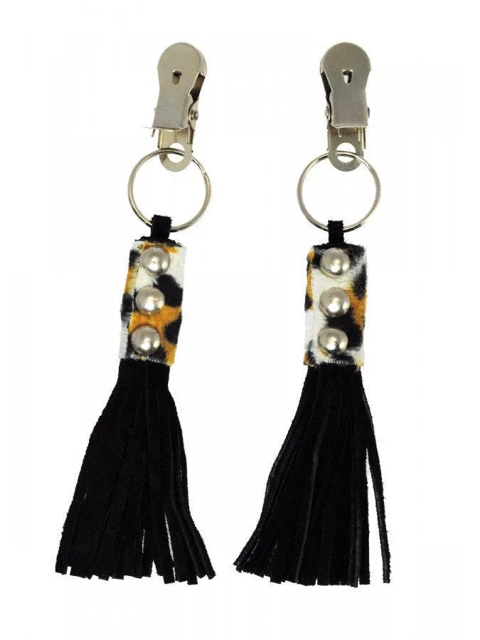 Rimba Bondage Play - Tepelklemmen Met Lederen Zweepje/Kwastje - Panter print