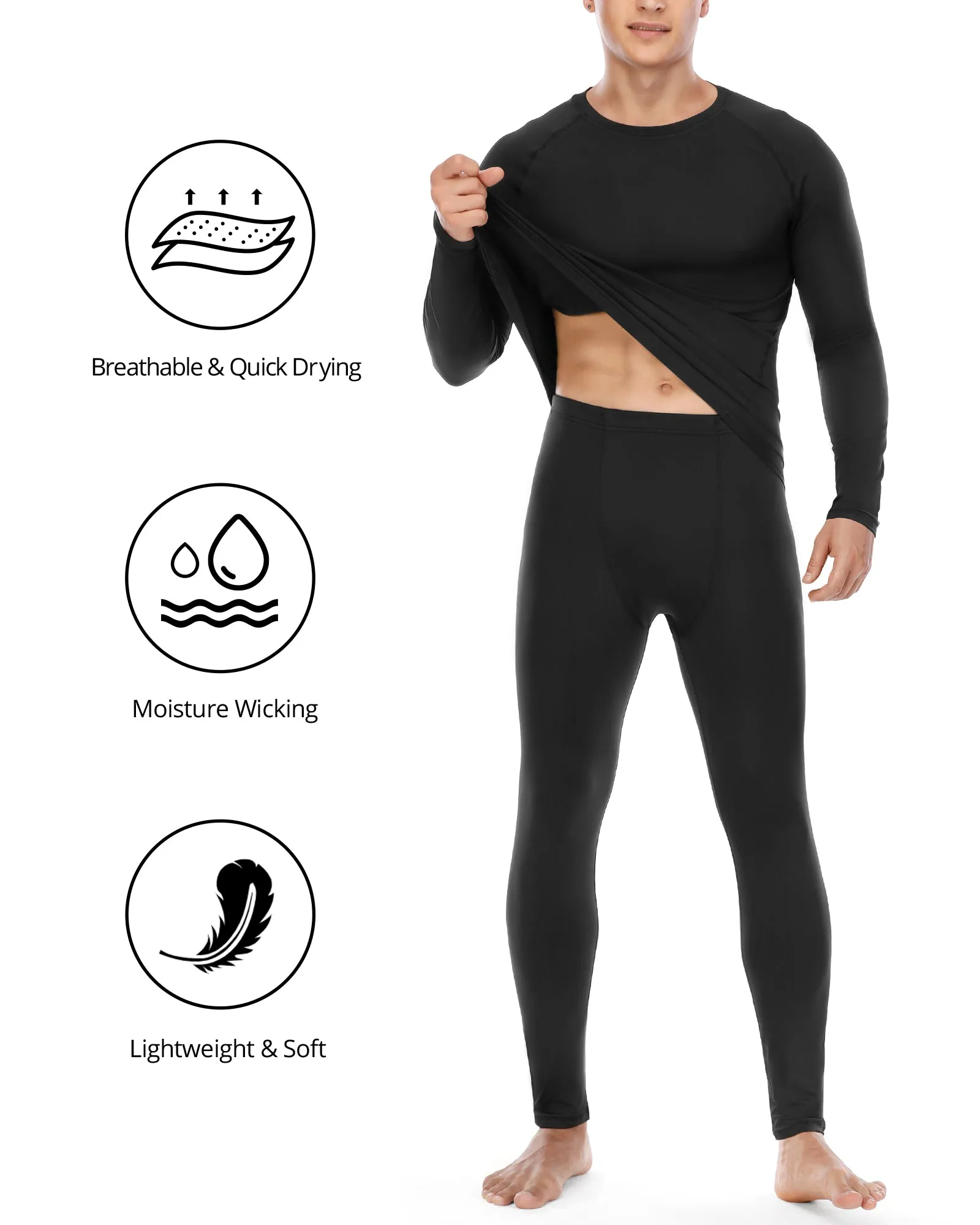 Roadbox Thermal Underwear for Men Microfleece Lined Long Johns Base Layer Sports Compression Top and Bottom Set