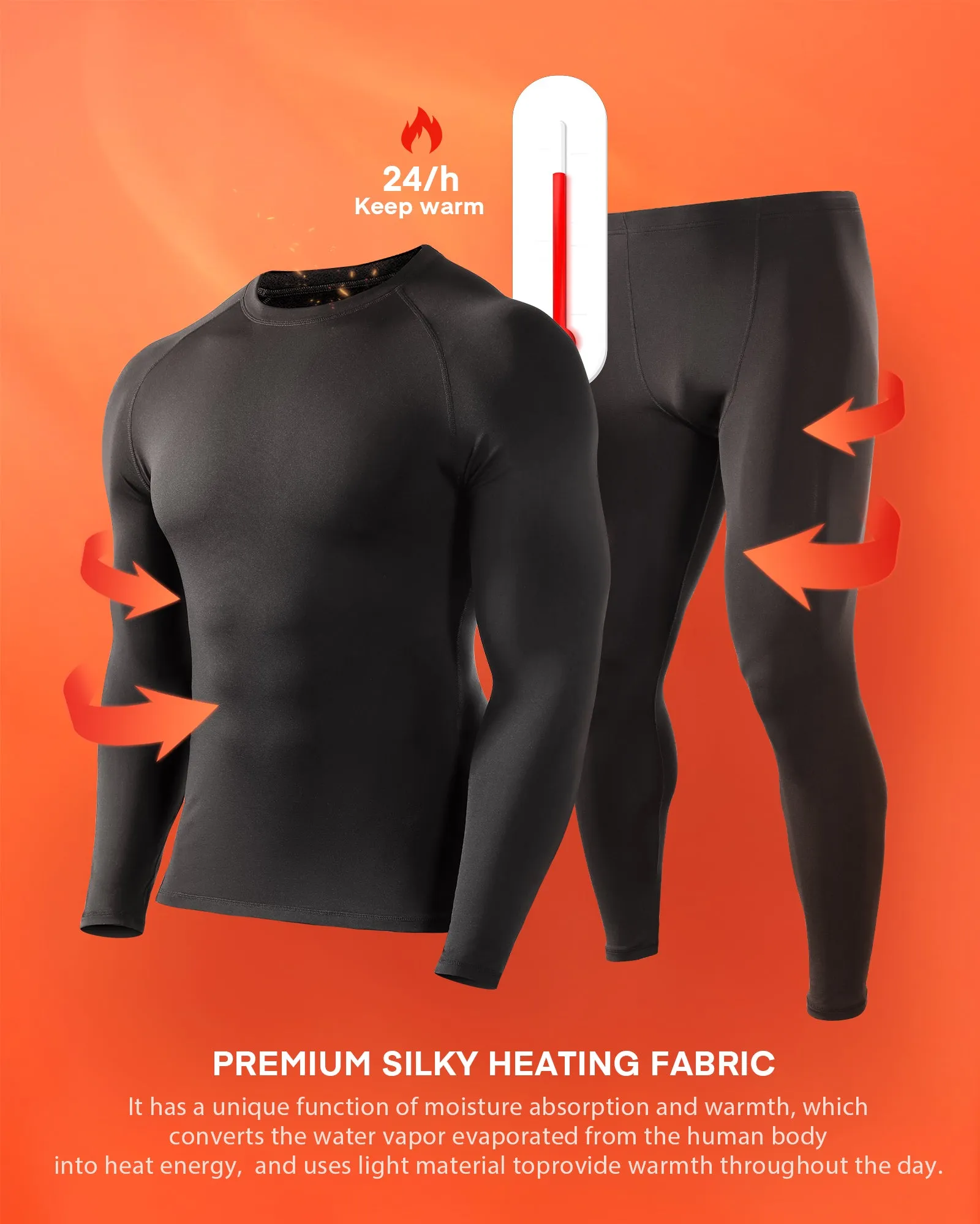 Roadbox Thermal Underwear for Men Microfleece Lined Long Johns Base Layer Sports Compression Top and Bottom Set