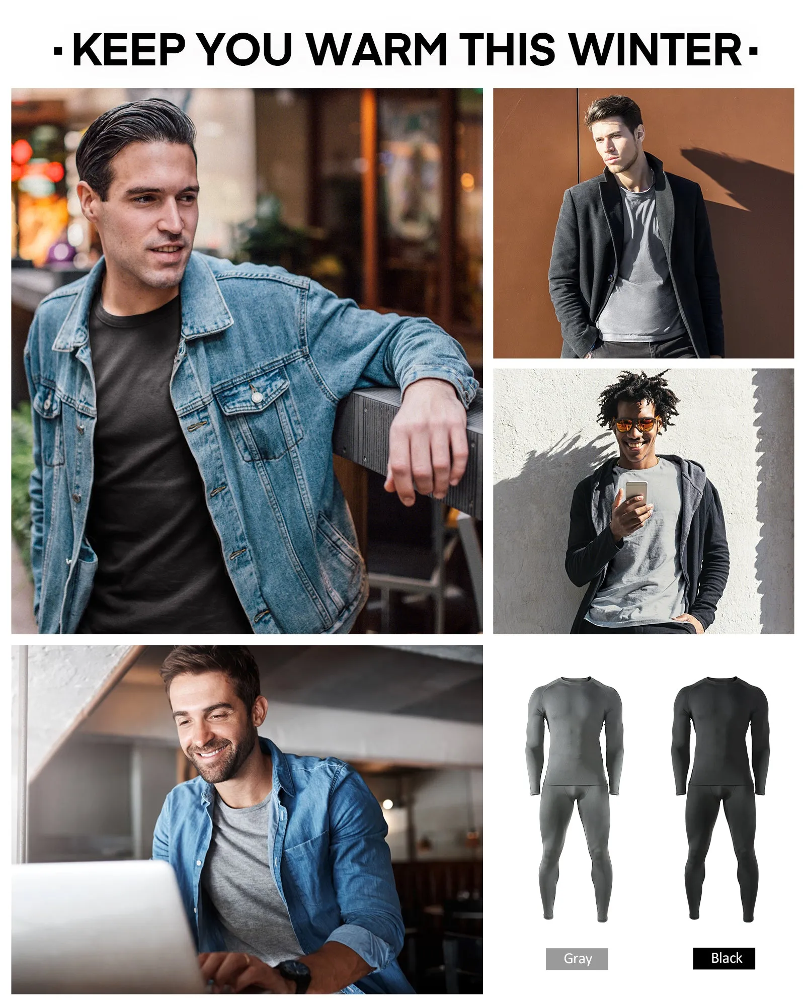 Roadbox Thermal Underwear for Men Microfleece Lined Long Johns Base Layer Sports Compression Top and Bottom Set