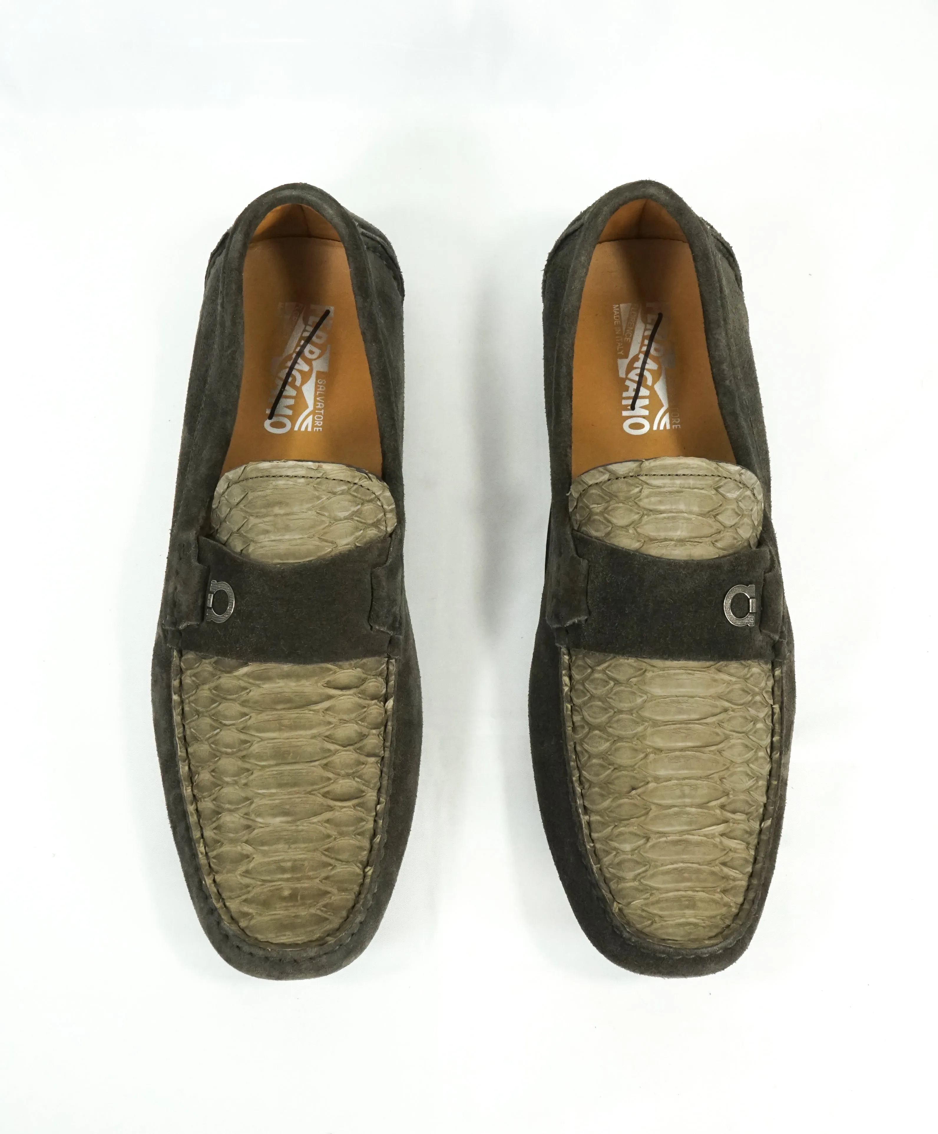 SALVATORE FERRAGAMO - Python & Suede Side Gancio Bit Loafer - 10.5 D
