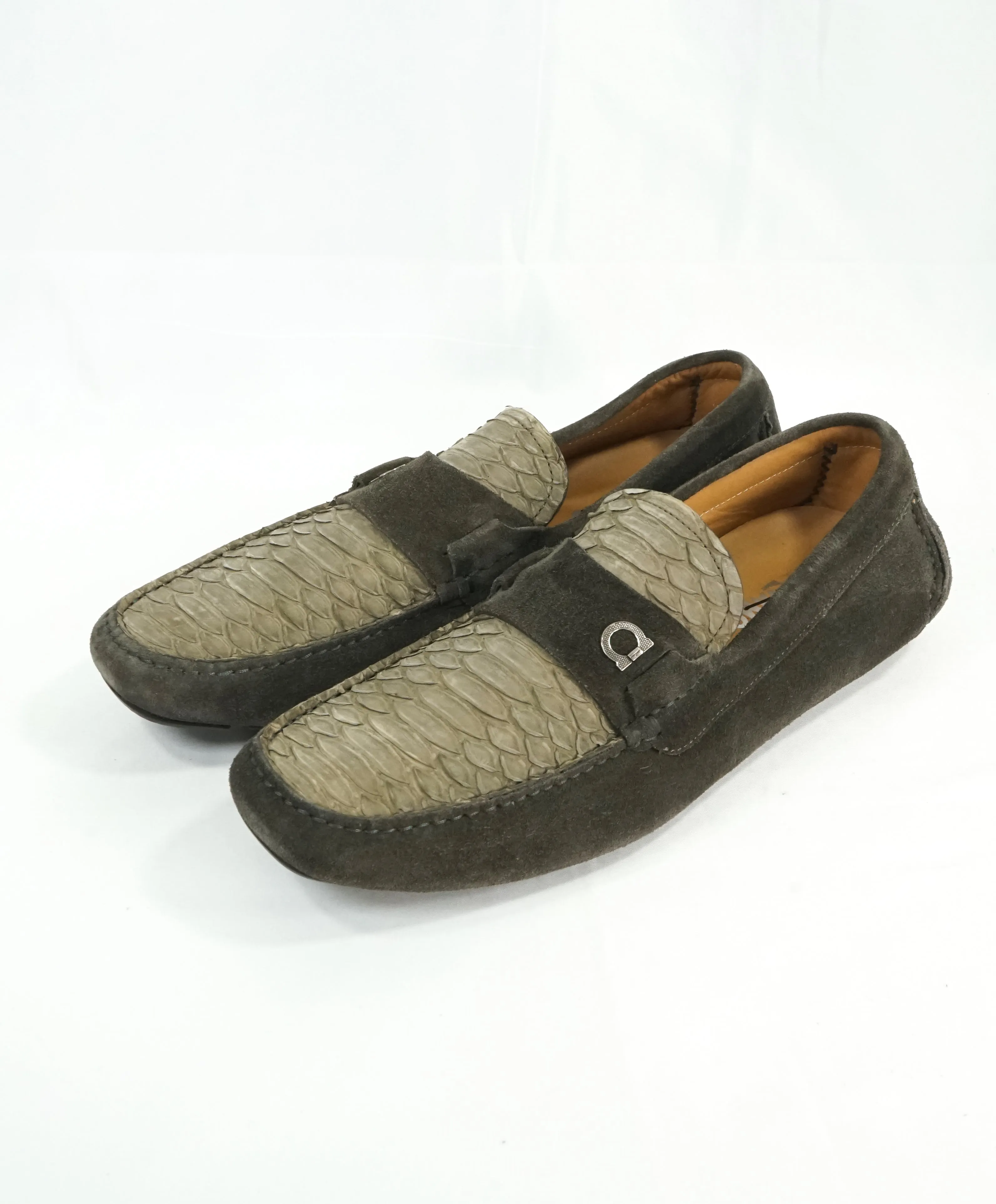 SALVATORE FERRAGAMO - Python & Suede Side Gancio Bit Loafer - 10.5 D