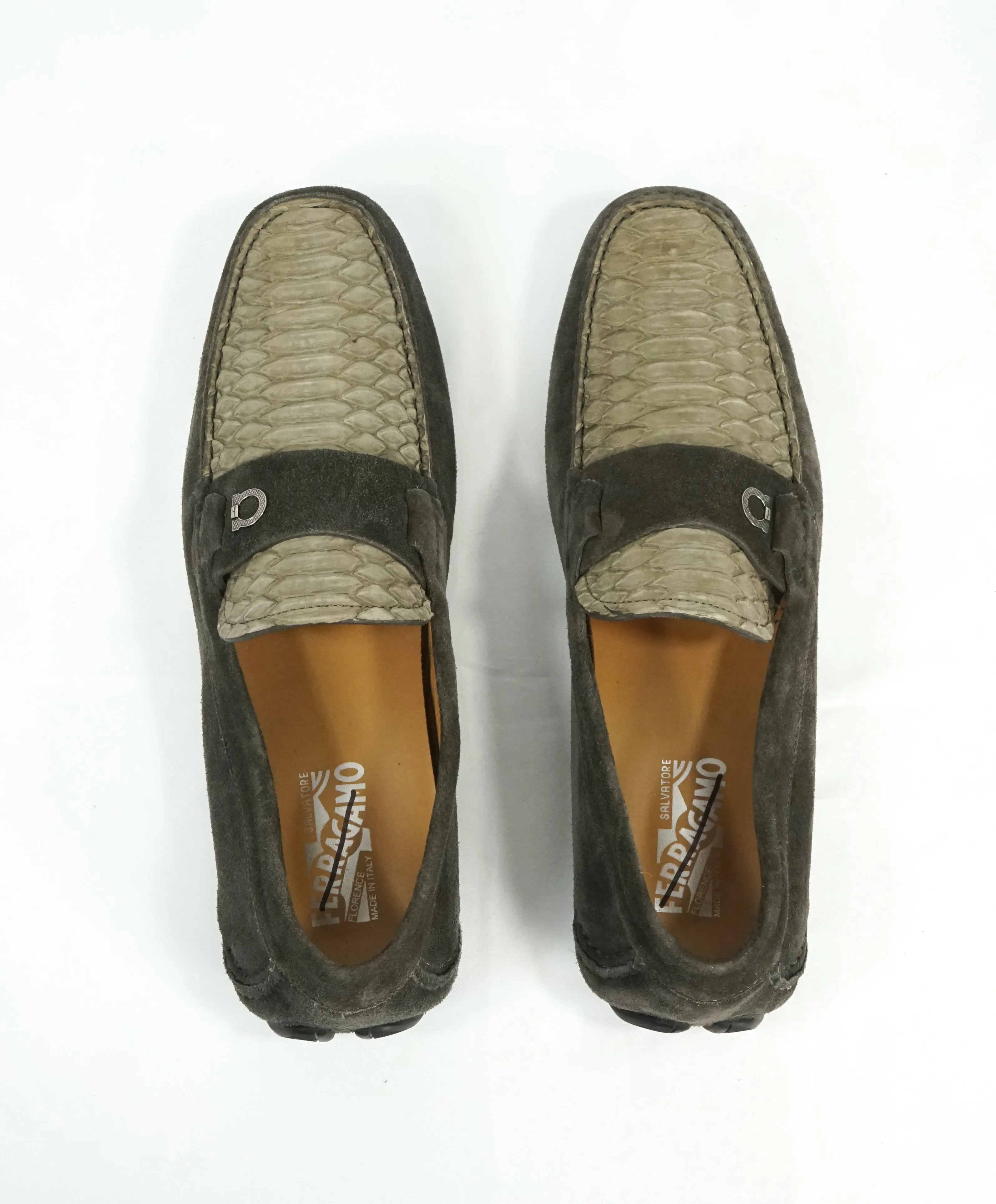 SALVATORE FERRAGAMO - Python & Suede Side Gancio Bit Loafer - 10.5 D