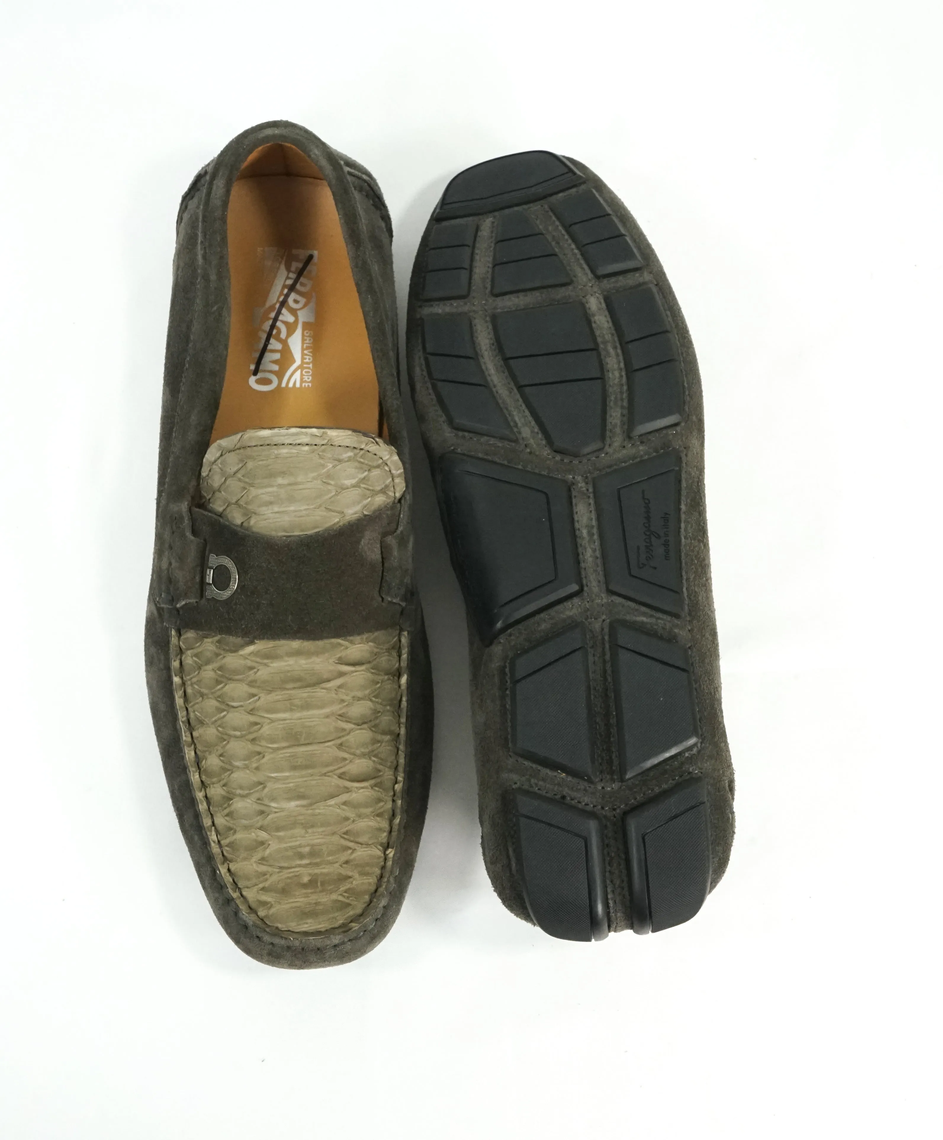 SALVATORE FERRAGAMO - Python & Suede Side Gancio Bit Loafer - 10.5 D