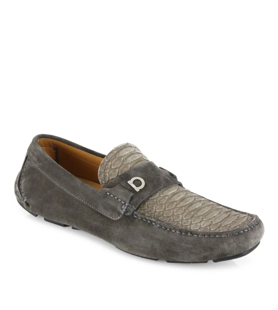 SALVATORE FERRAGAMO - Python & Suede Side Gancio Bit Loafer - 10.5 D