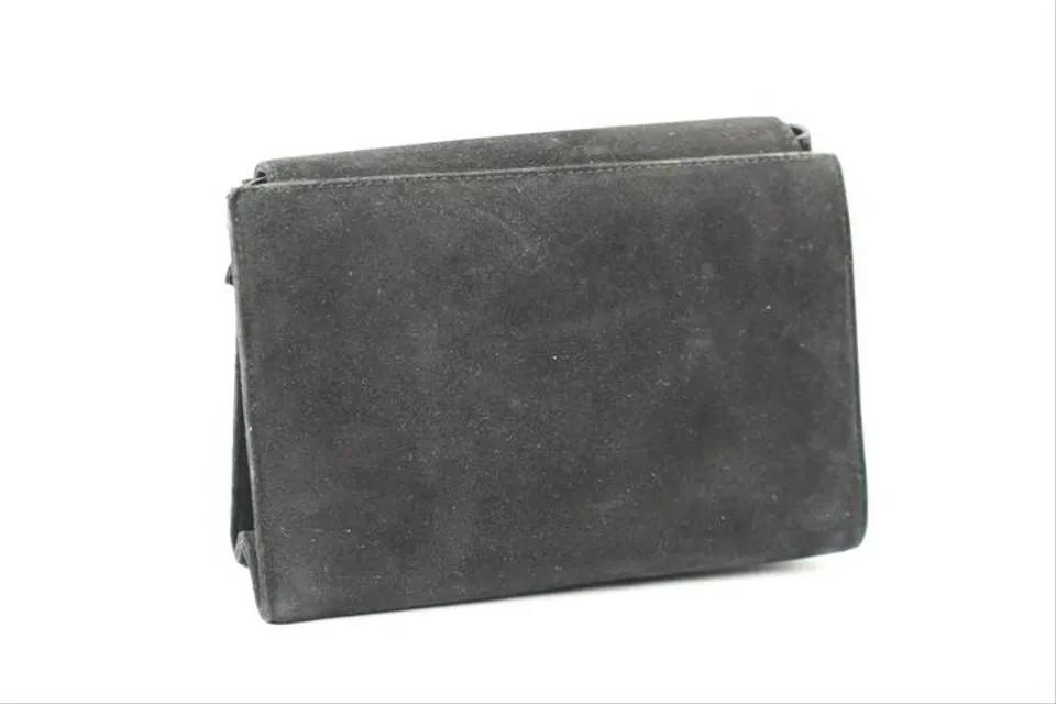 Salvatore Ferragamo Suede Flap Woc Msml9 Black Clutch