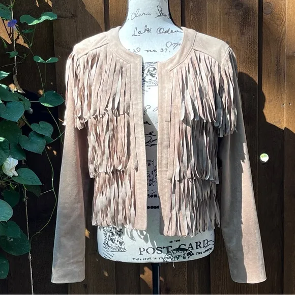 Sam Edelman Women’s Faux Suede Fringe Western Boho Jacket Tan Size M, EUC