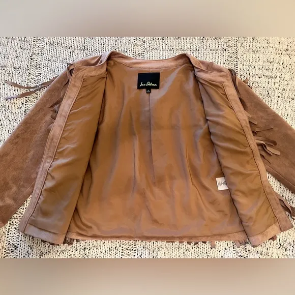 Sam Edelman Women’s Faux Suede Fringe Western Boho Jacket Tan Size M, EUC