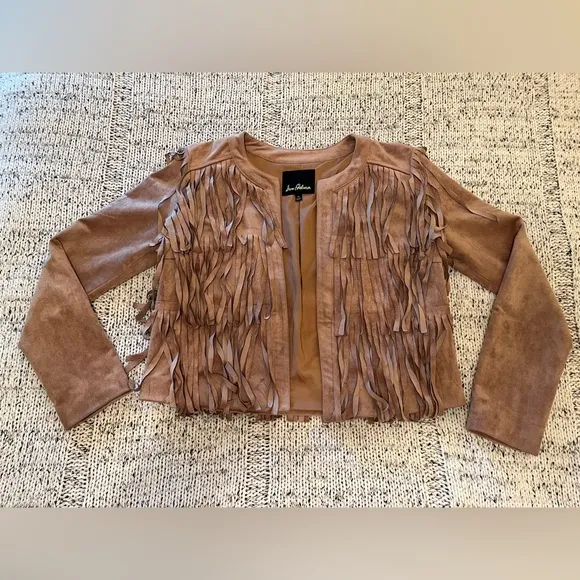 Sam Edelman Women’s Faux Suede Fringe Western Boho Jacket Tan Size M, EUC