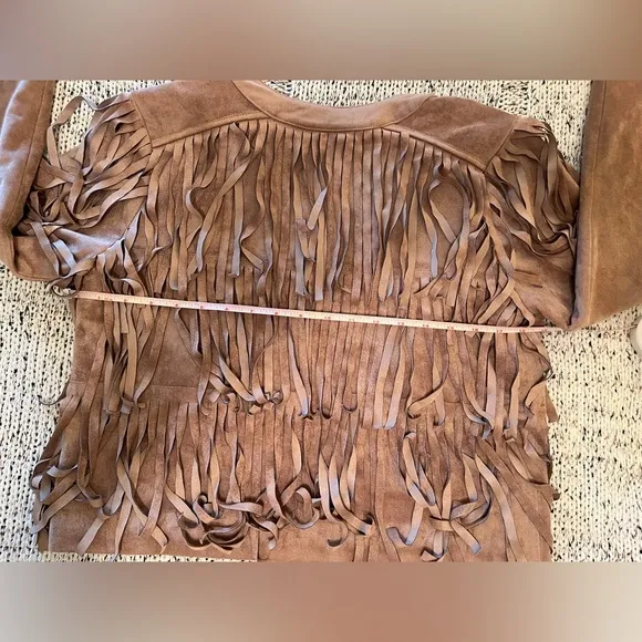Sam Edelman Women’s Faux Suede Fringe Western Boho Jacket Tan Size M, EUC