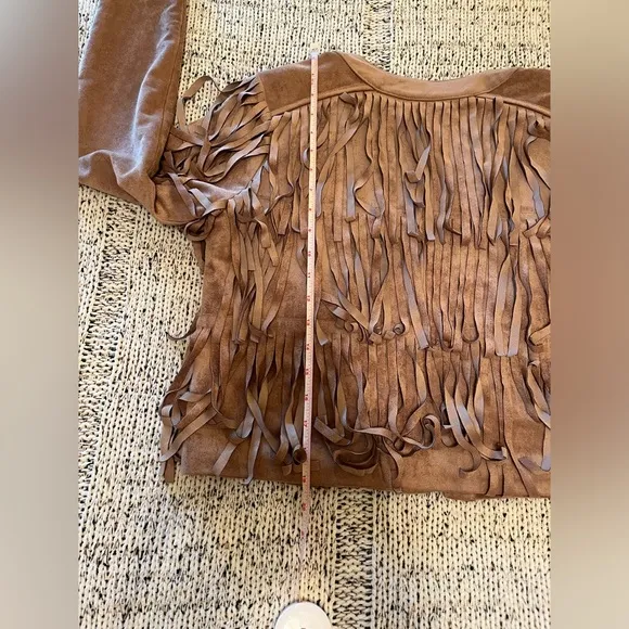 Sam Edelman Women’s Faux Suede Fringe Western Boho Jacket Tan Size M, EUC
