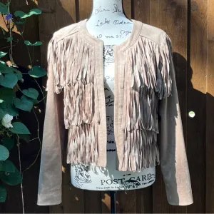 Sam Edelman Women’s Faux Suede Fringe Western Boho Jacket Tan Size M, EUC