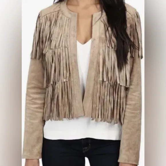 Sam Edelman Women’s Faux Suede Fringe Western Boho Jacket Tan Size M, EUC