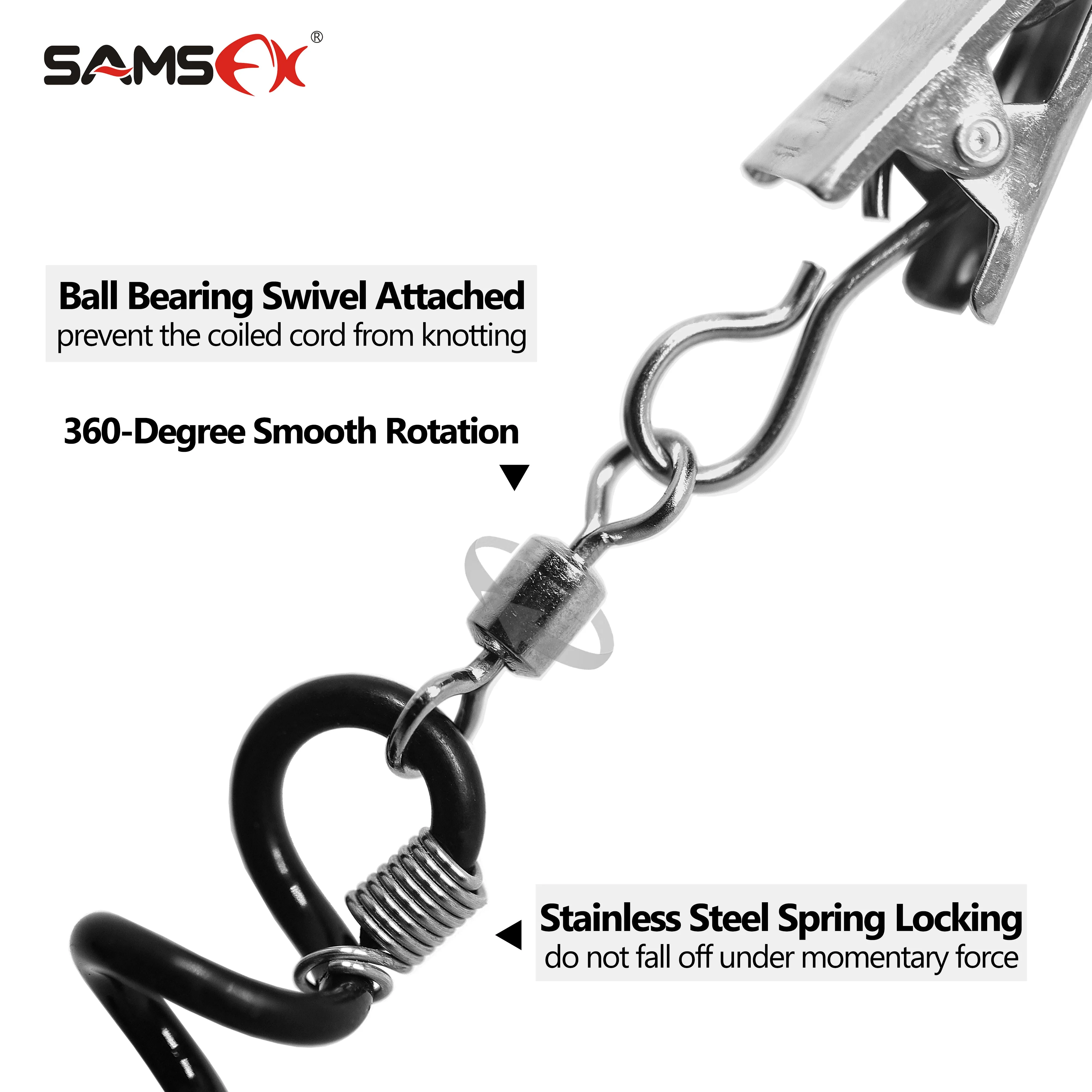 SAMSFX Fishing Hat Clips for Wind Cap Retainer Coiled Cord and 360 Rotation Stainless Steel Clips 3PCS