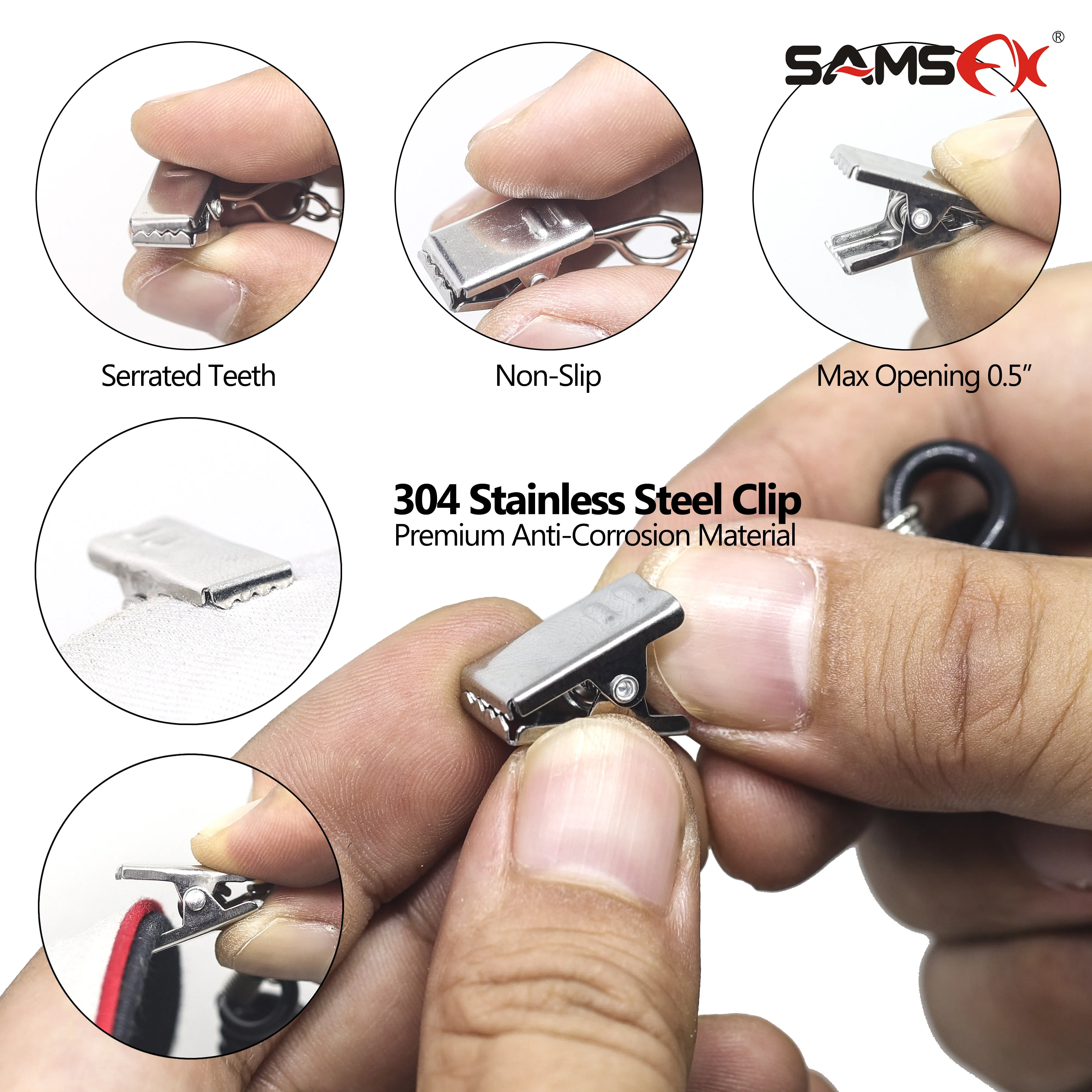 SAMSFX Fishing Hat Clips for Wind Cap Retainer Coiled Cord and 360 Rotation Stainless Steel Clips 3PCS