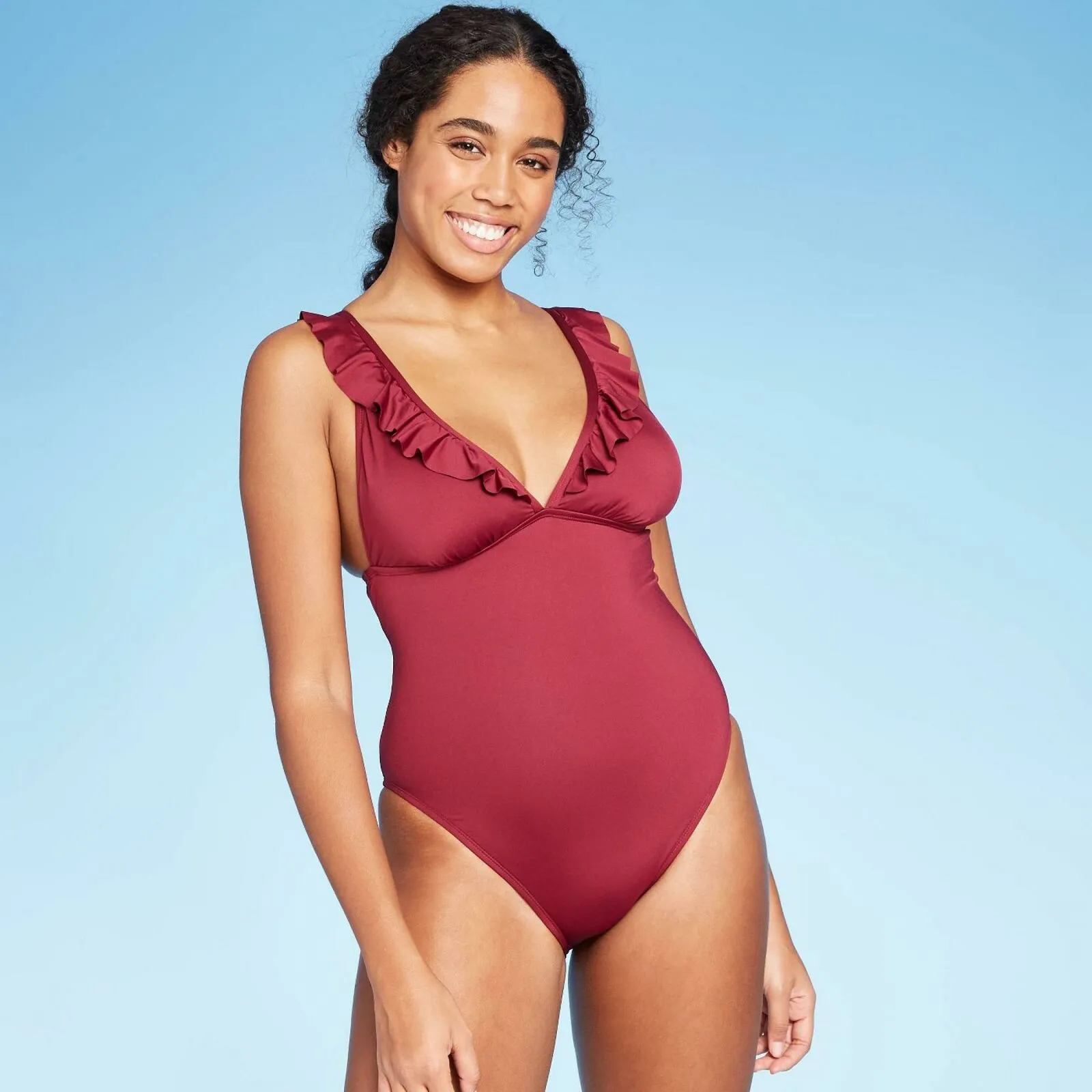 Shade & Shore Women's Ruffle Neck One Piece Swimsuit