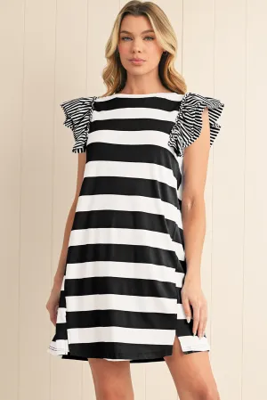 Sky Blue Stripe Ruffle Sleeve T-shirt Dress