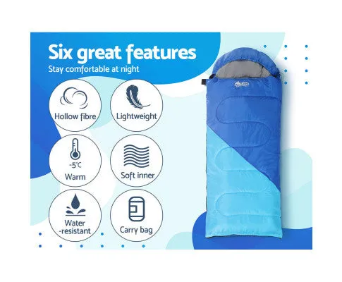 Sleeping Bag 136cm Kids Camping Hiking Winter Blue