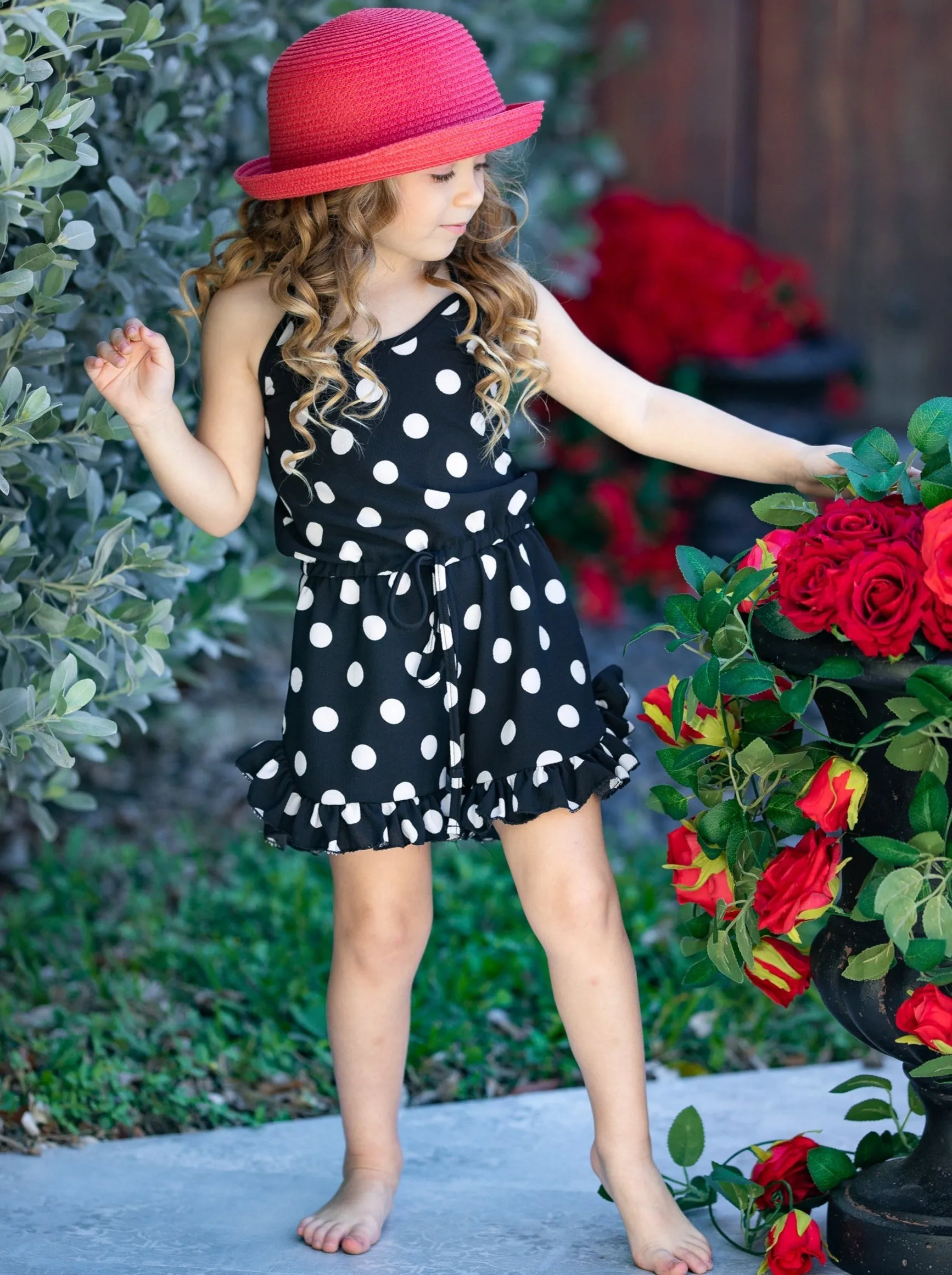 Some Like It Dot Ruffle Hem Romper