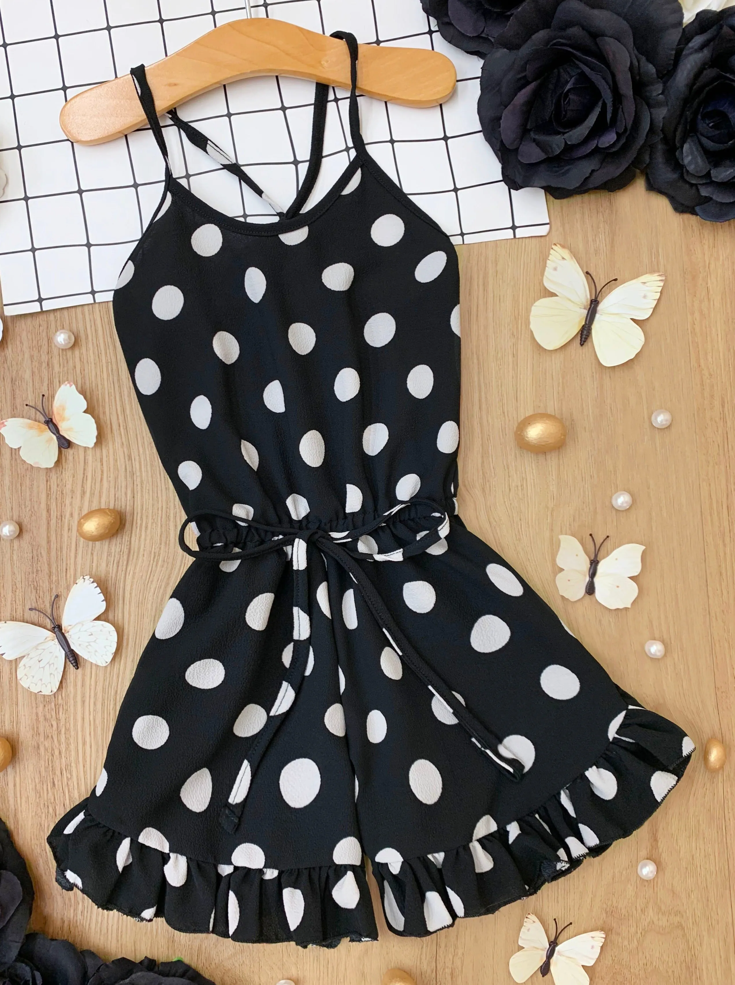 Some Like It Dot Ruffle Hem Romper
