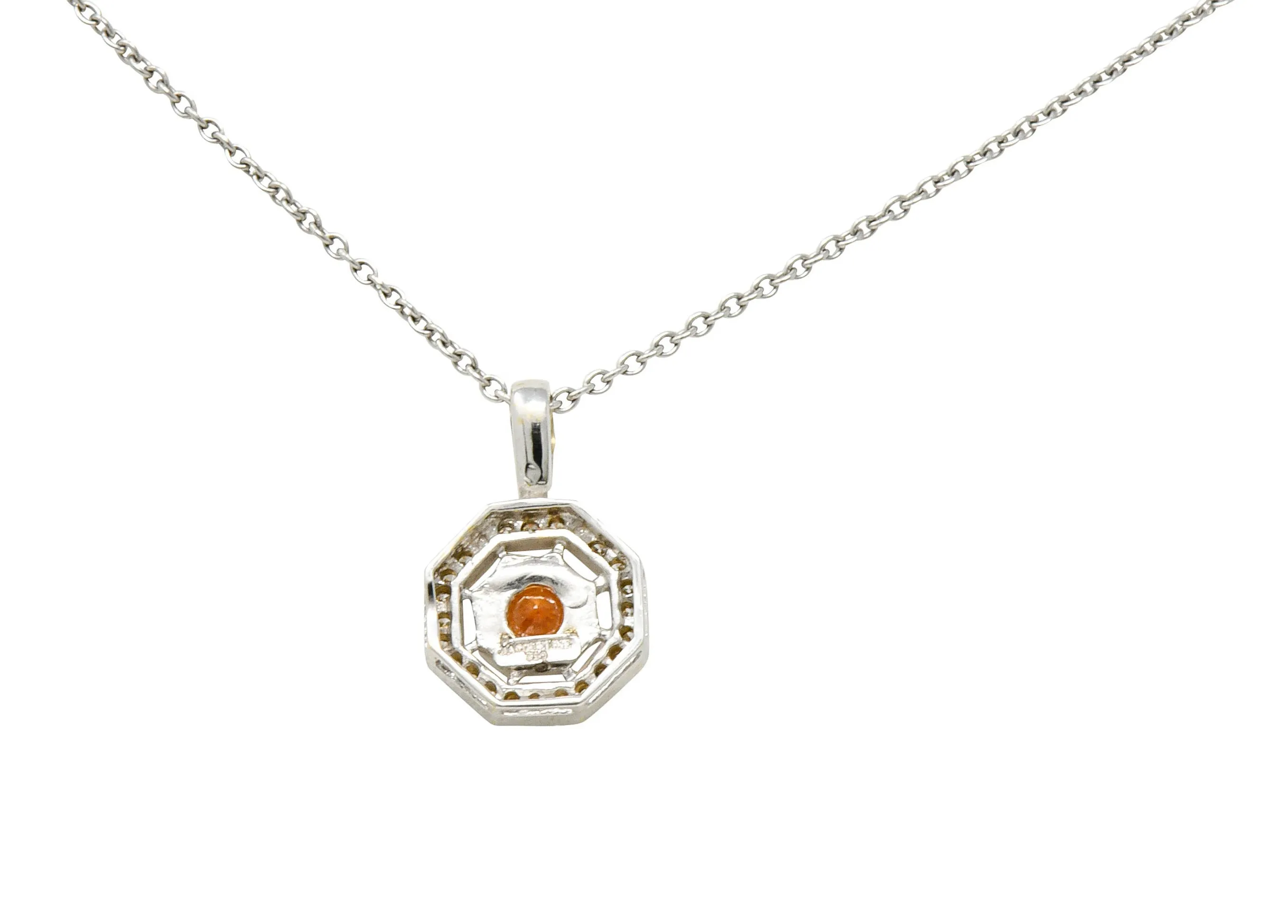 Spessartite Garnet Diamond 18 Karat White Gold Octagonal Pendant Necklace