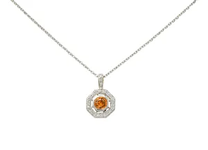 Spessartite Garnet Diamond 18 Karat White Gold Octagonal Pendant Necklace
