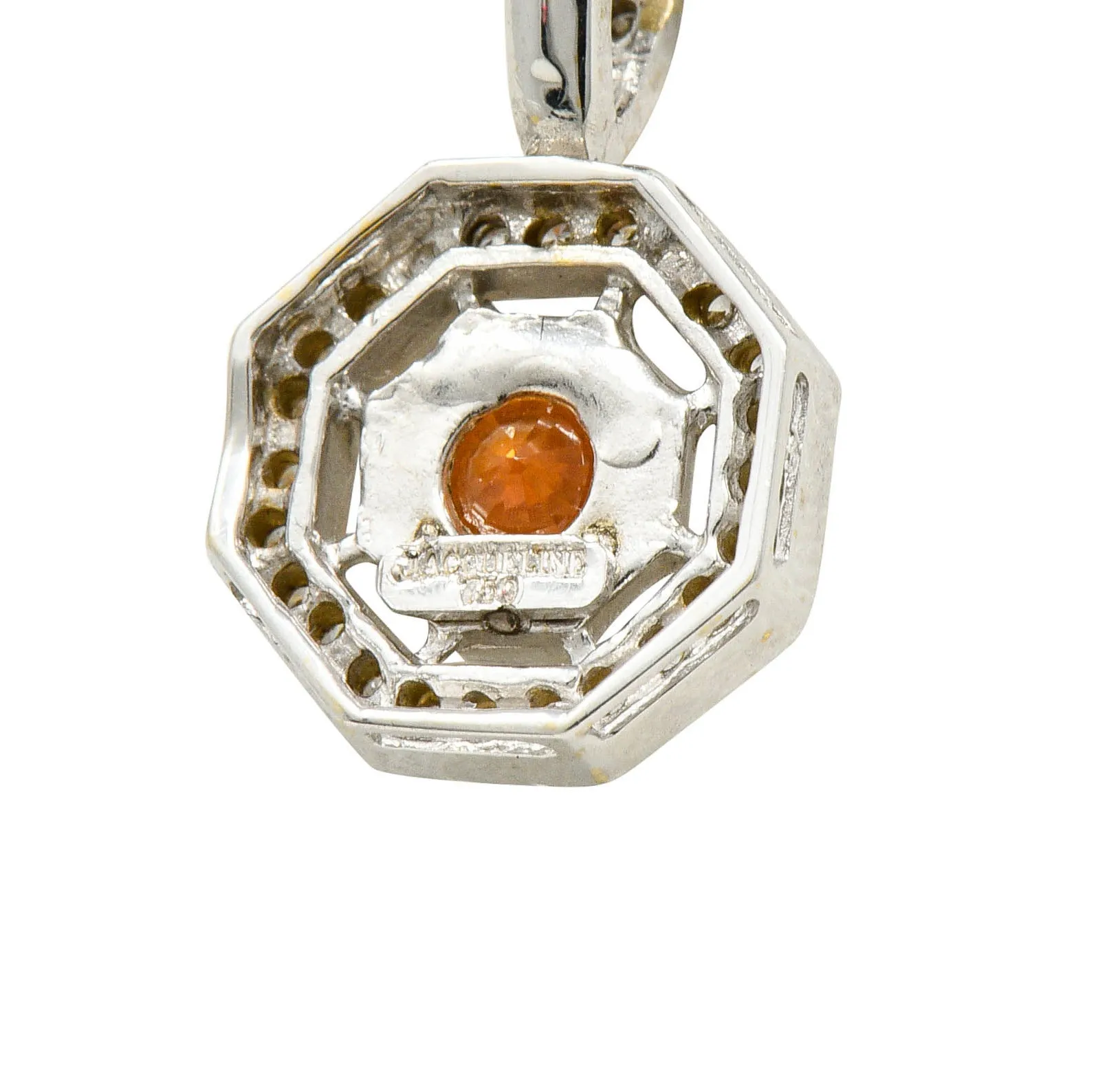 Spessartite Garnet Diamond 18 Karat White Gold Octagonal Pendant Necklace