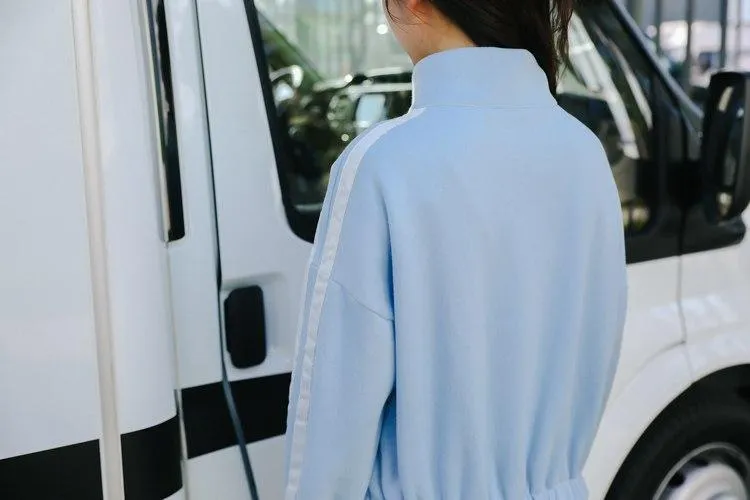 Striped Zip-Up Collar Warm Sweatshirt