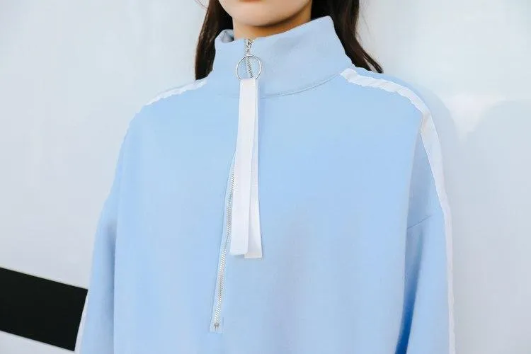 Striped Zip-Up Collar Warm Sweatshirt
