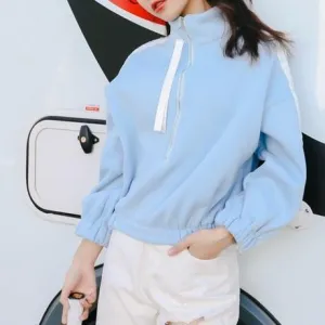 Striped Zip-Up Collar Warm Sweatshirt