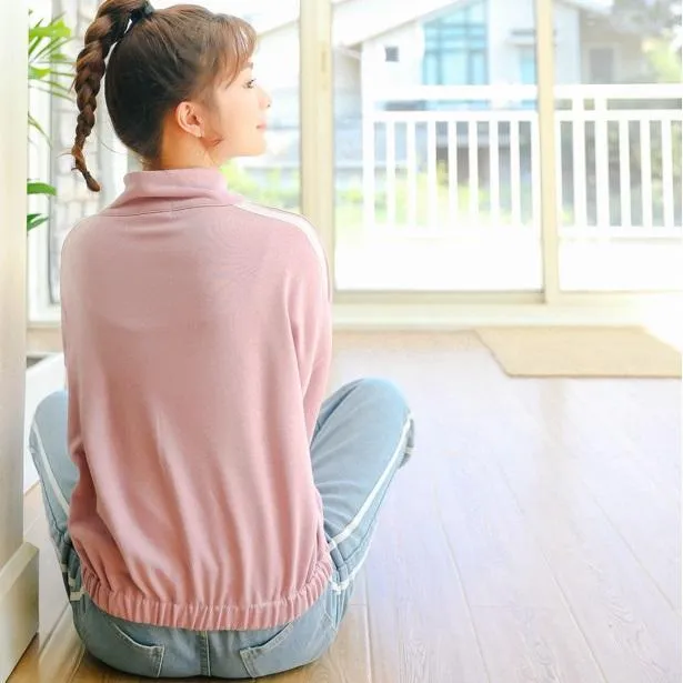 Striped Zip-Up Collar Warm Sweatshirt