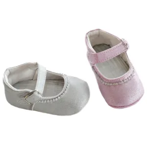 SUEDE GLITTER SHOES W/VELCRO STRAP & BUCKLE & DIAMONTE: B2180