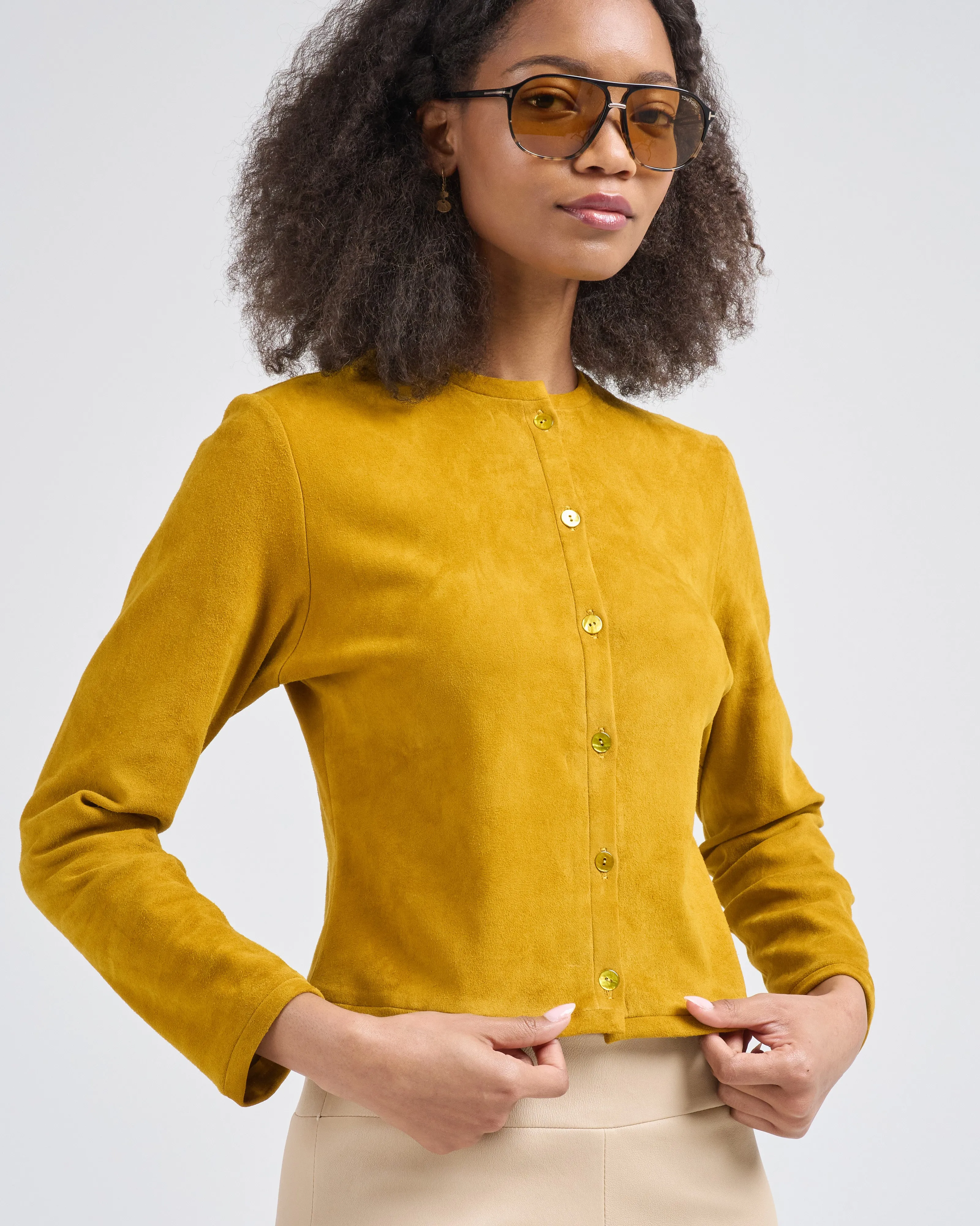 suede short cardi