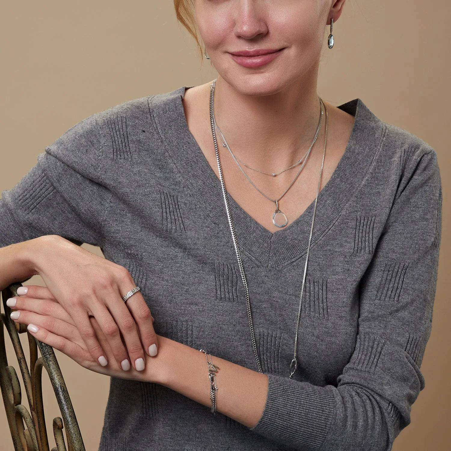 Super Chic White Gold Mixed Silver Long Necklace
