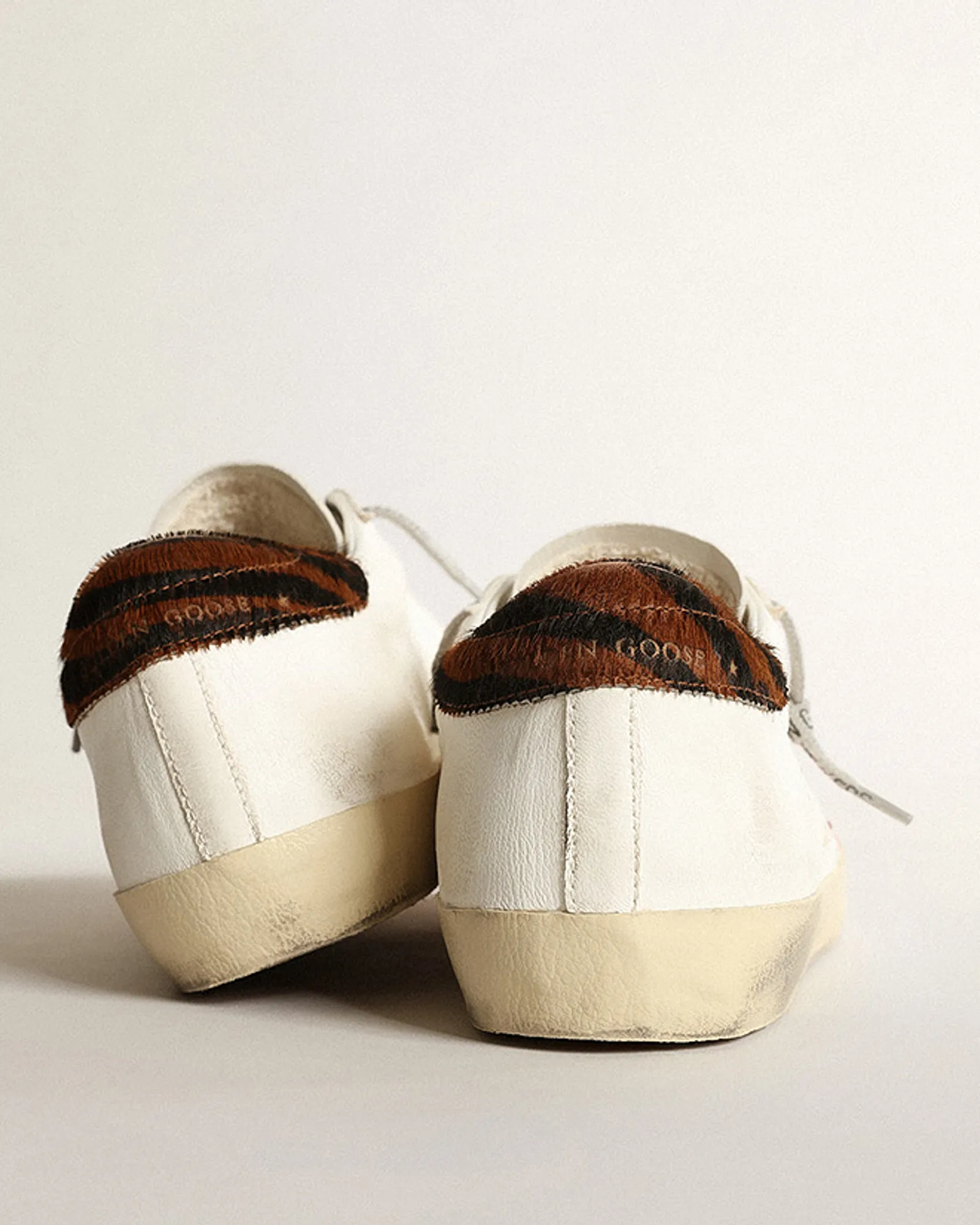 super-star nappa with suede star and zebra horsy heel - creamy white/fluo red/black brown zebra