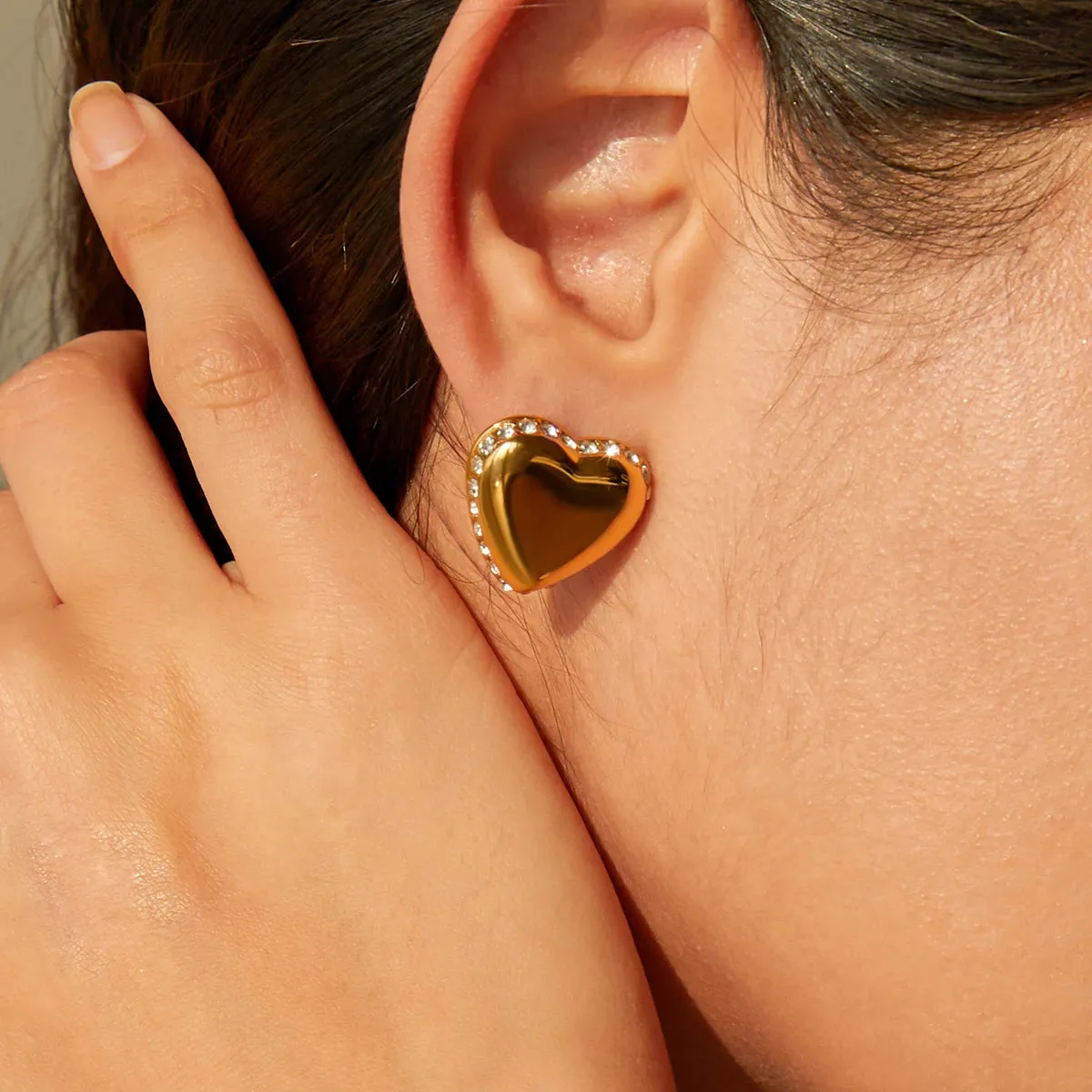 Sweet Love Heart with Rhinestone Inlay Earrings