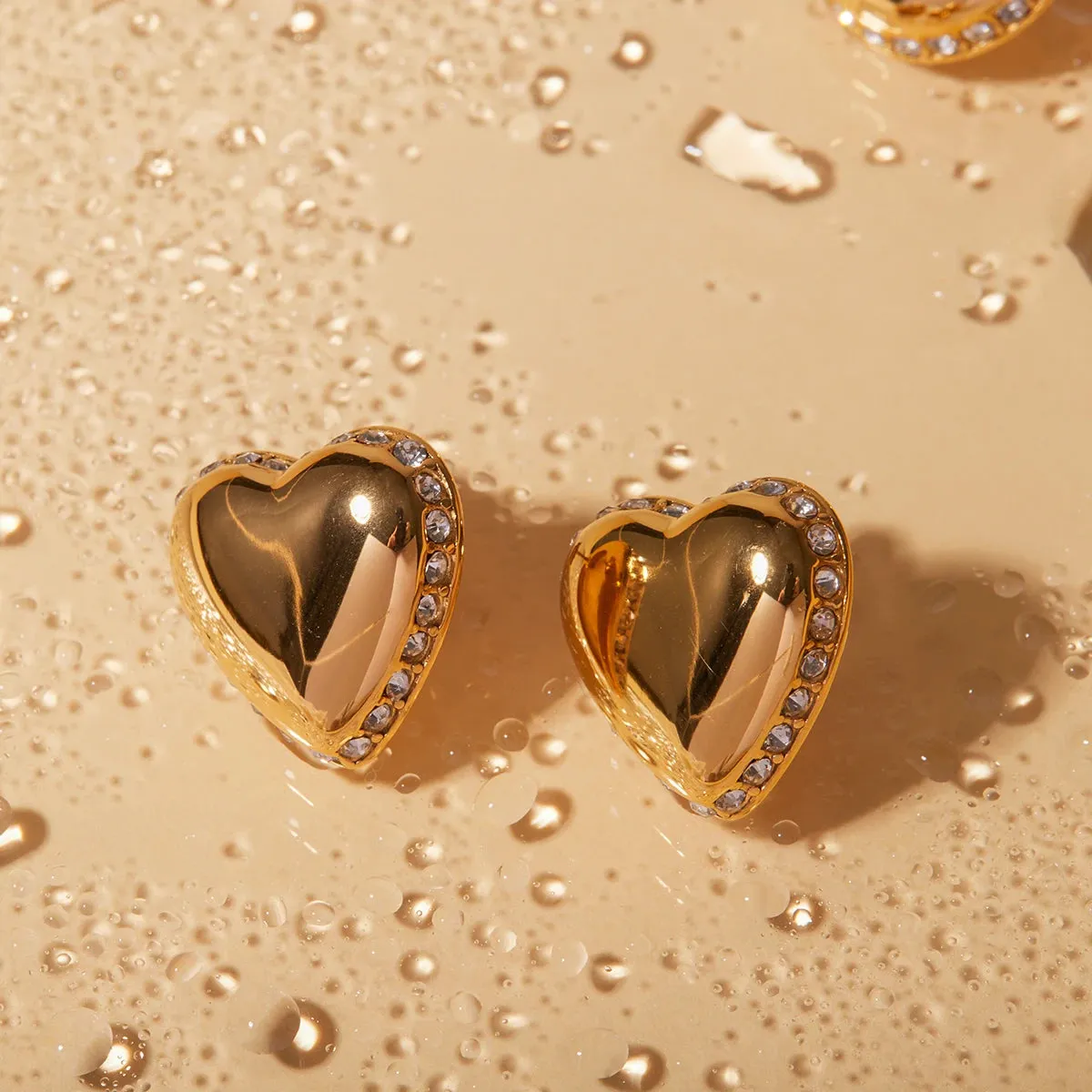 Sweet Love Heart with Rhinestone Inlay Earrings
