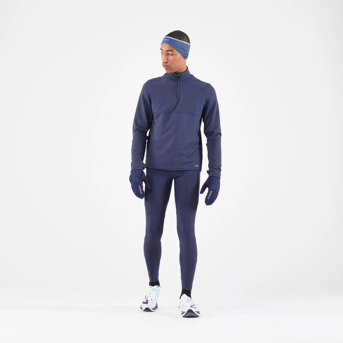 T-shirt zip chaud manches longues de running homme - kiprun run 500 warm