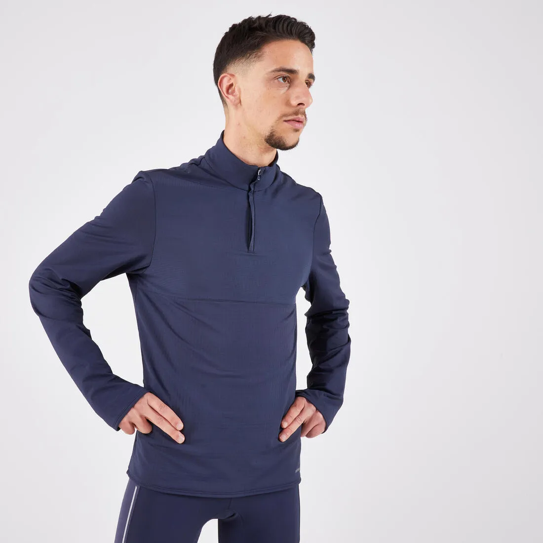 T-shirt zip chaud manches longues de running homme - kiprun run 500 warm