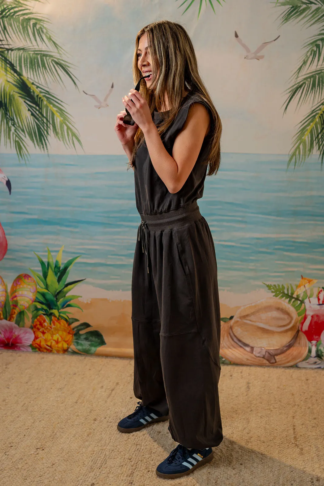 The Palm Play Jumpsuit - Charcoal